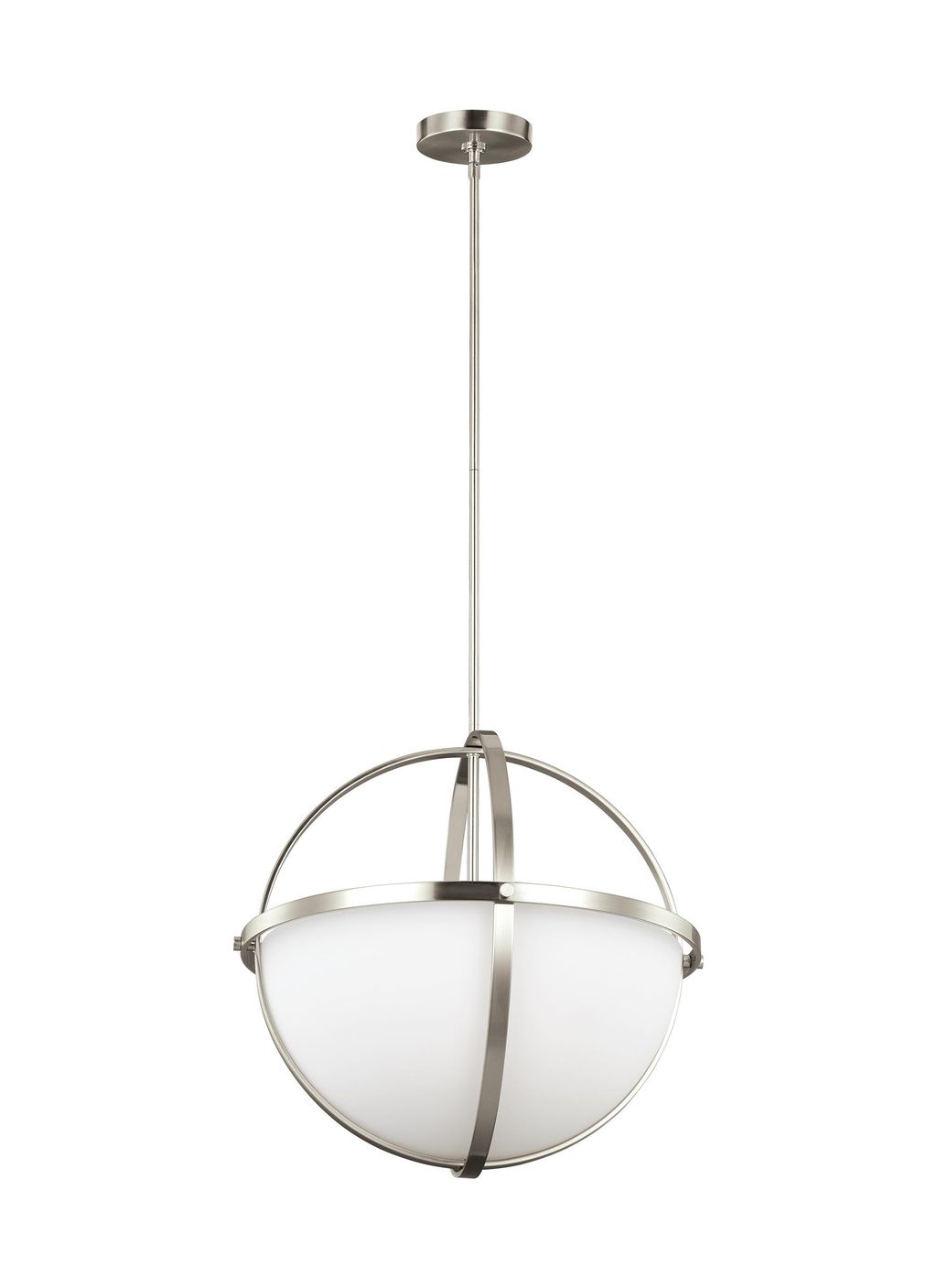 Alturas Contemporary 3-Light Led Indoor Dimmable Ceiling Pendant Hanging Chandelier Pendant Light In Brushed Nickel Silver Finish With Etched White Inside Glass Shade