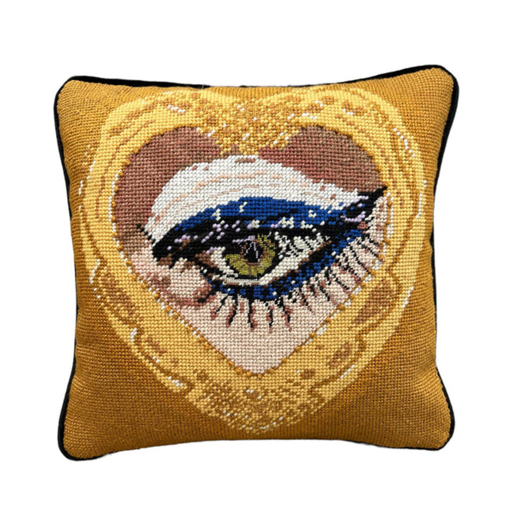Preview image for Haricot Vert X Mommani Threads Heartfelt Glimpse Hand-Embroidered Needlepoint Pillow, One Of A Kind