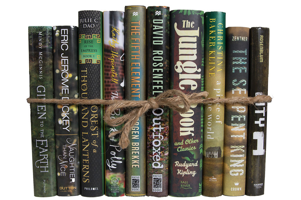 Modern Decorative Books In Green Wrapped In Jute wine (12"W)
