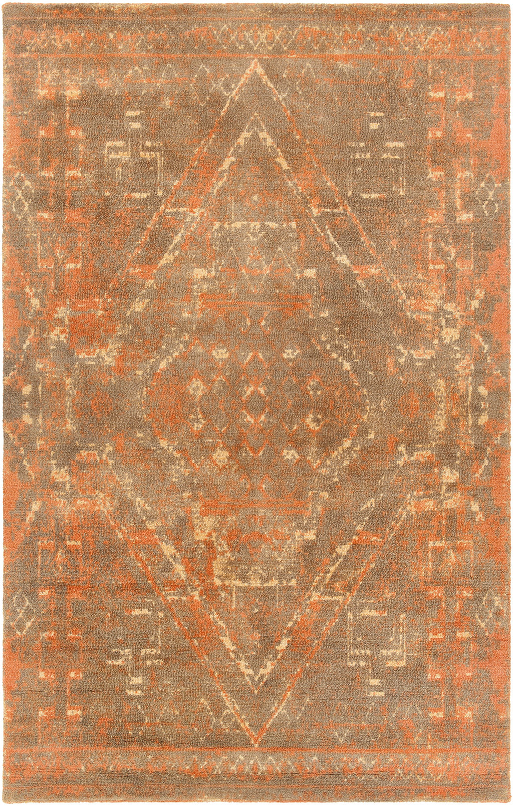 Rug,  100% Wool Hand-tufted Traditional Rug,  Rust/Brown/Beige. 60"W x 90"D