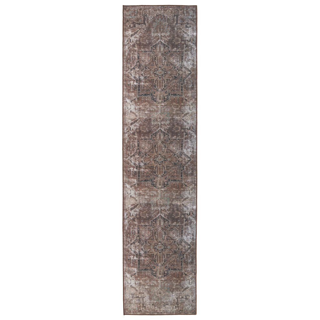 Minita Medallion Brown/ Tan Runner Rug (2'6"X10')