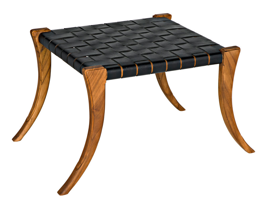 Natural Wood Stool, Teak and Leather Materials