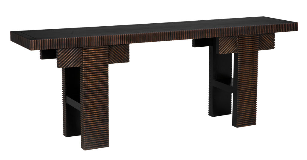 Preview image for Ribbed Mahogany Wood Console Black with Brown Trim 82 inch