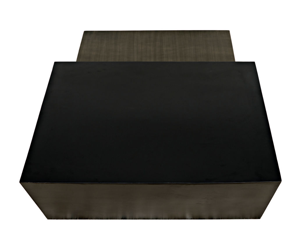 Coffee Table, Black Metal, Aged Brass Finish