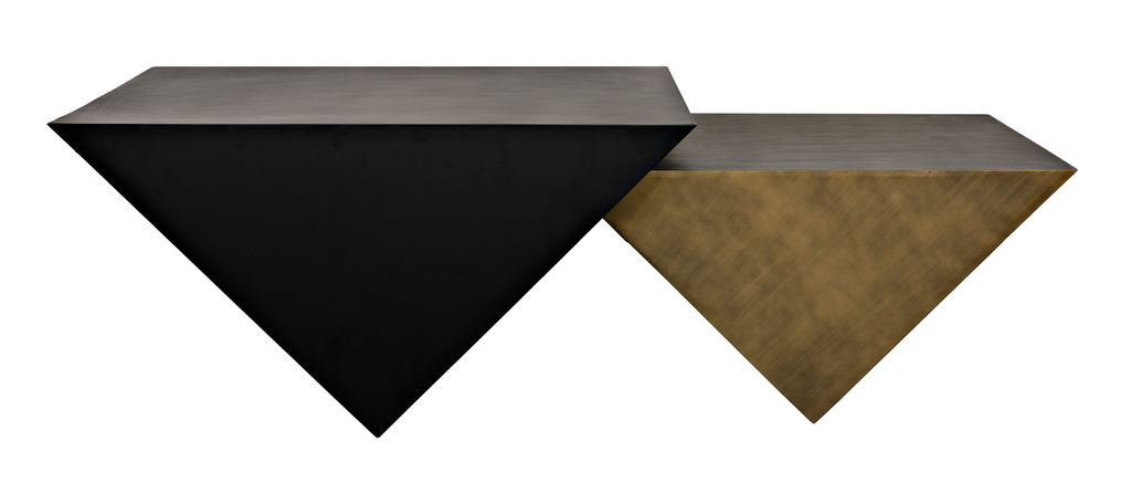 Coffee Table, Black Metal, Aged Brass Finish