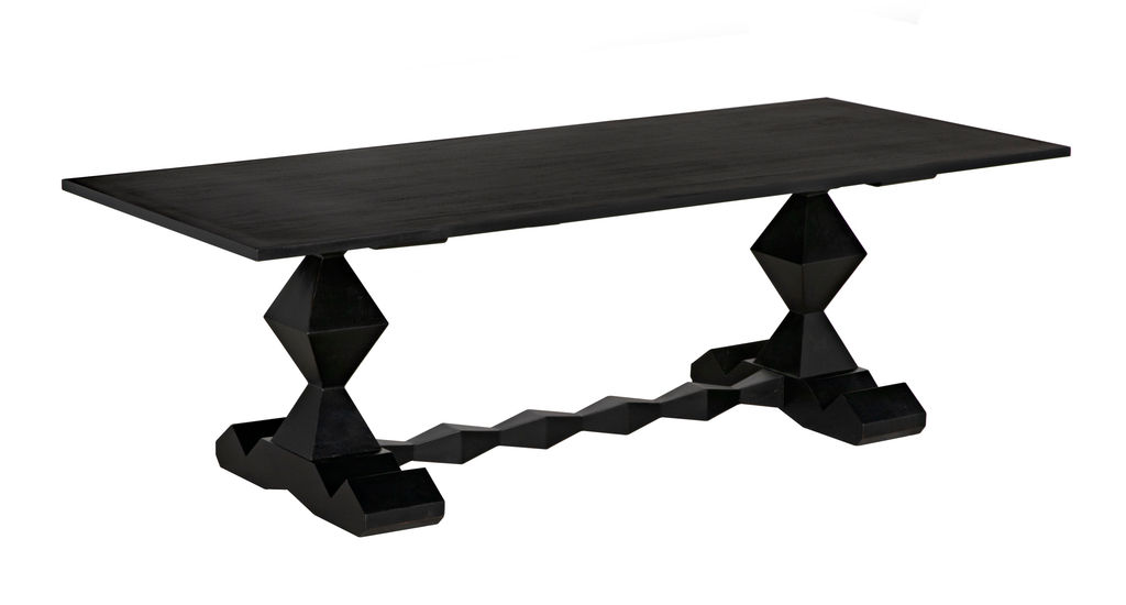 Mahogany Hand-Carved Dining Table, Hand Rubbed Black Finish