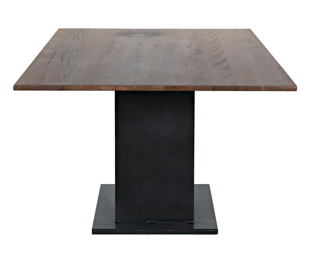 Industrial-Inspired Dining Table, Dark Walnut Finish