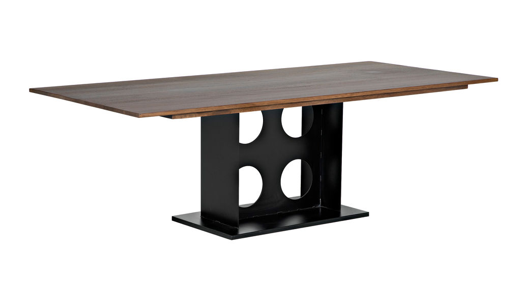 Industrial-Inspired Dining Table, Dark Walnut Finish