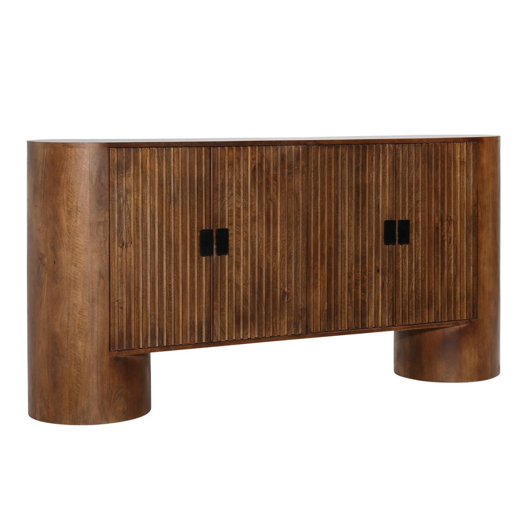 Reeded Four Door Rounded Sideboard Medium Brown Mango Wood 67 inch