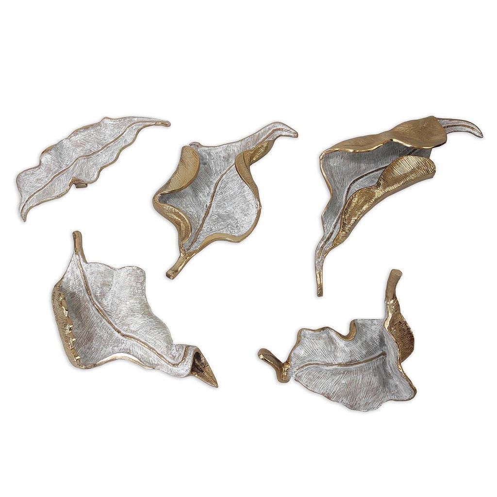 Iridescent Curling Leaves Wall Sculpture (Set Of Five)
