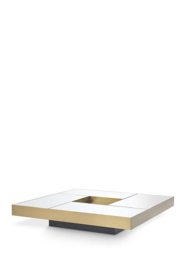 Brass Mirror Glass Pedestal Coffee Table