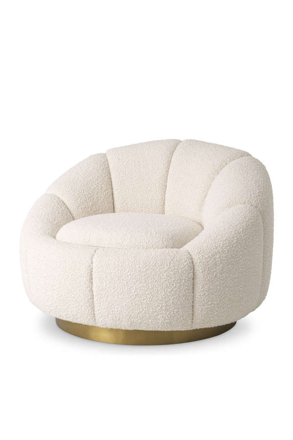 Cream Boucle Brass Base Swivel Chair