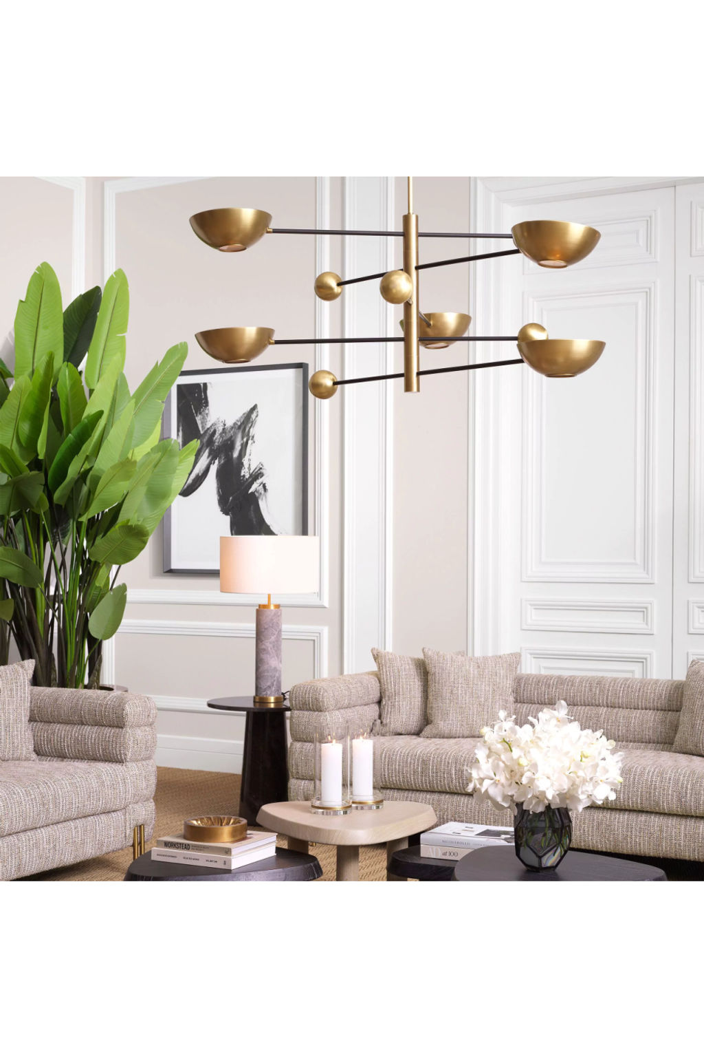 Antique Brass Bowl Chandelier