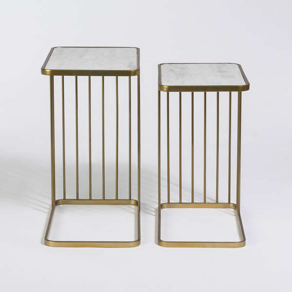 C Table Marble Top + Antique Brass Base (Set of 2)