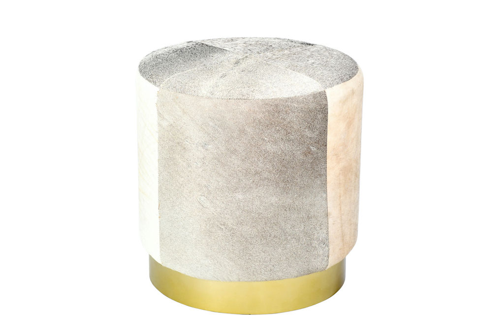 Small Frosted Ottoman, Antique Brass