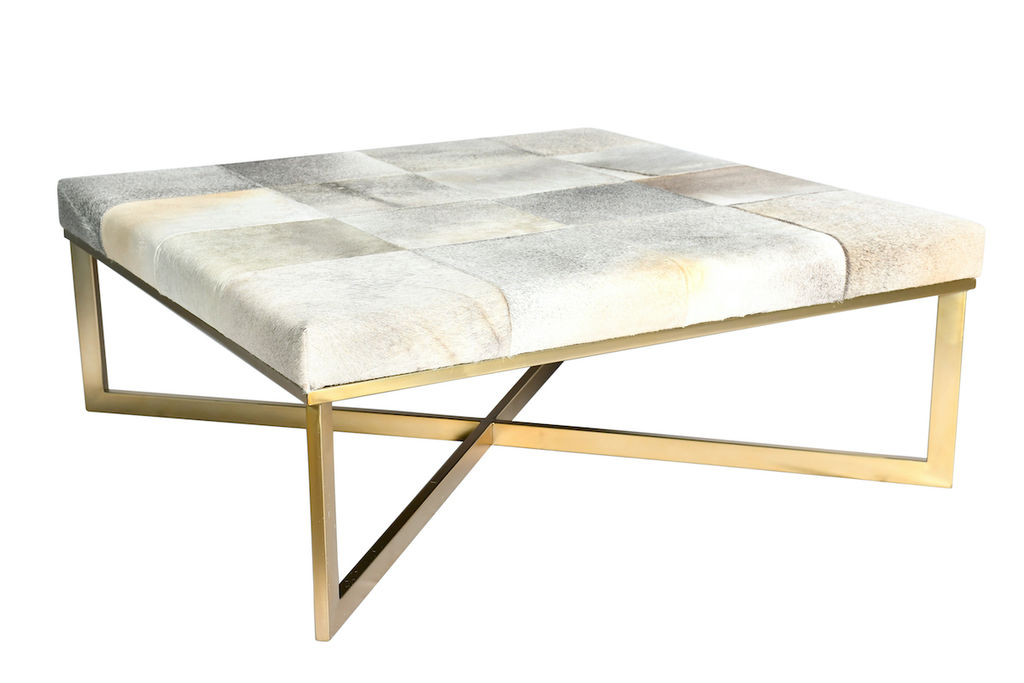 Scottsdale Ottoman In Frosted Hide And Antique Brass