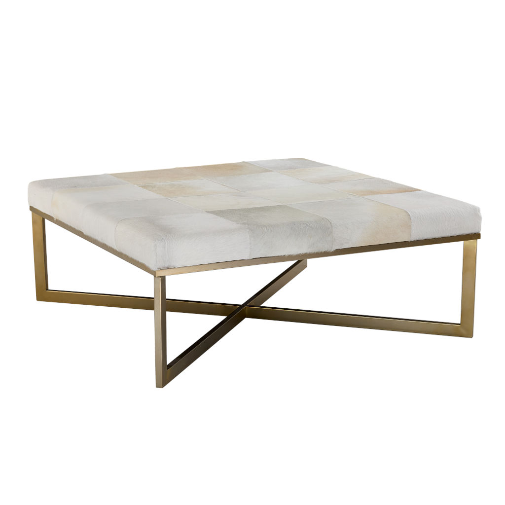 Scottsdale Ottoman In Frosted Hide And Antique Brass