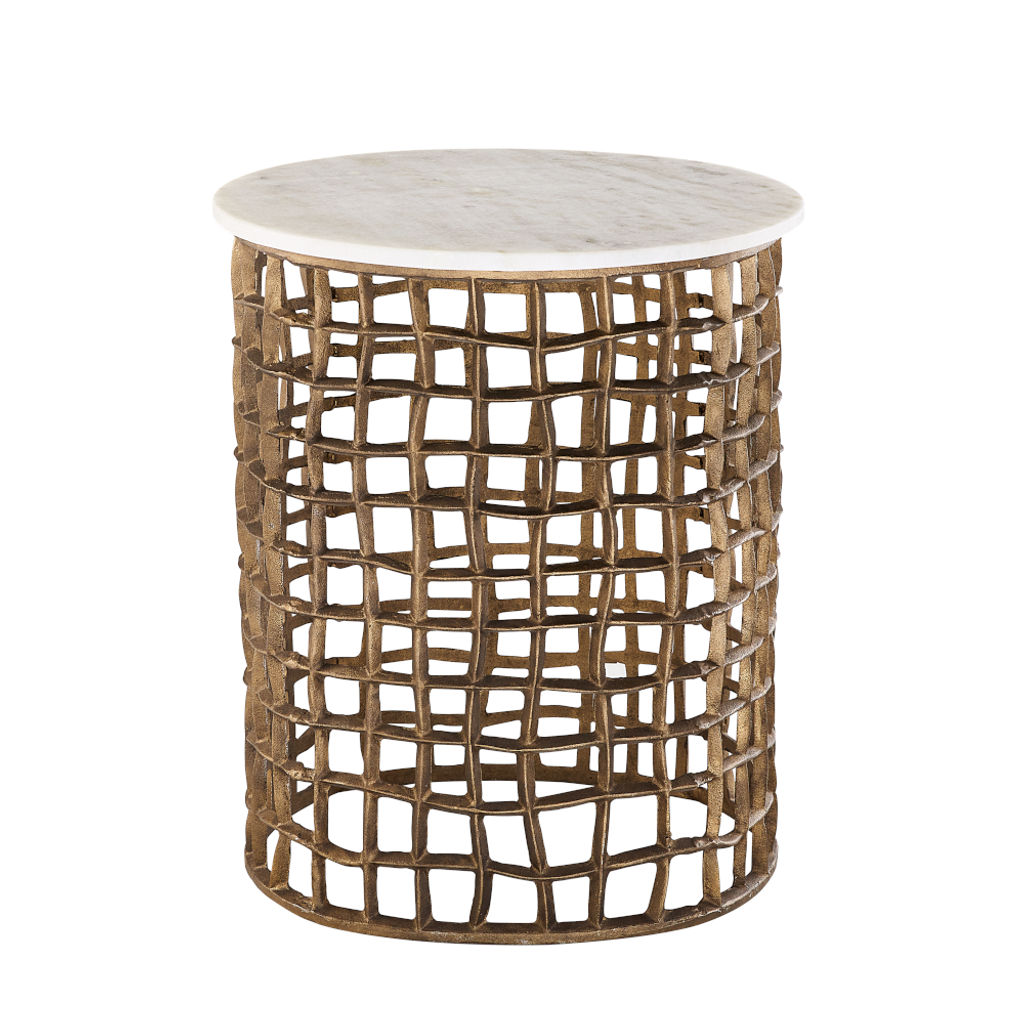Lars End Table In Cloud Marble And Refined Brass