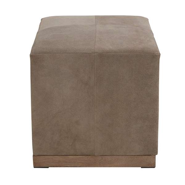 Felix Small Leather Ottoman In Smoke Suede