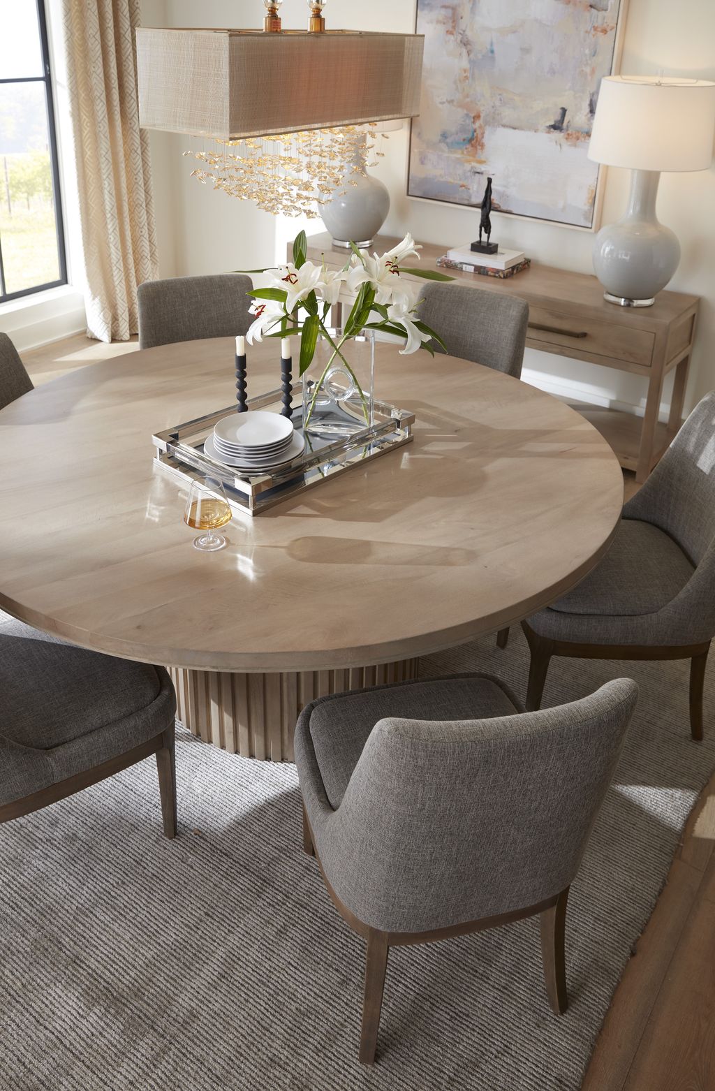 Bradley 60" Round Dining Table In Misted Ash