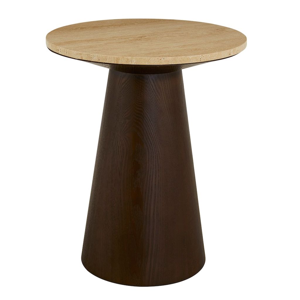 Accent Table, Warm Travertine And Dark Cinder