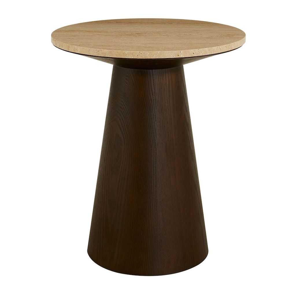 Accent Table, Warm Travertine And Dark Cinder