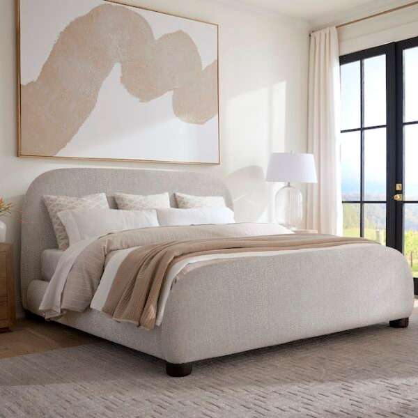 Cora Queen Bed In Subtle Mushroom And Dark Cinder