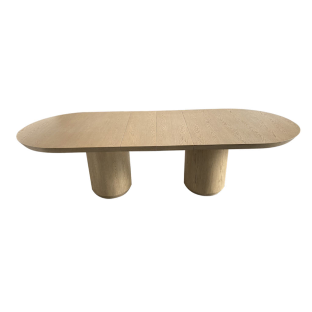 Preview image for Double Pillar Pedestal Oval Extension Dining Table Light Oak 84 to 108 inch