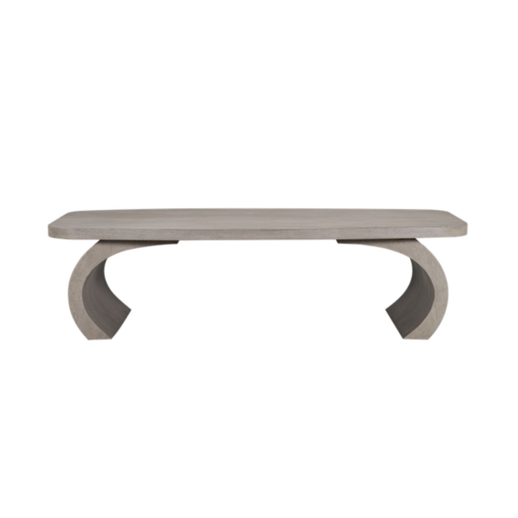 Preview image for Modern Curved Rectangle Coffee Table Oak Wood Dusted Stone Finish 60 inch