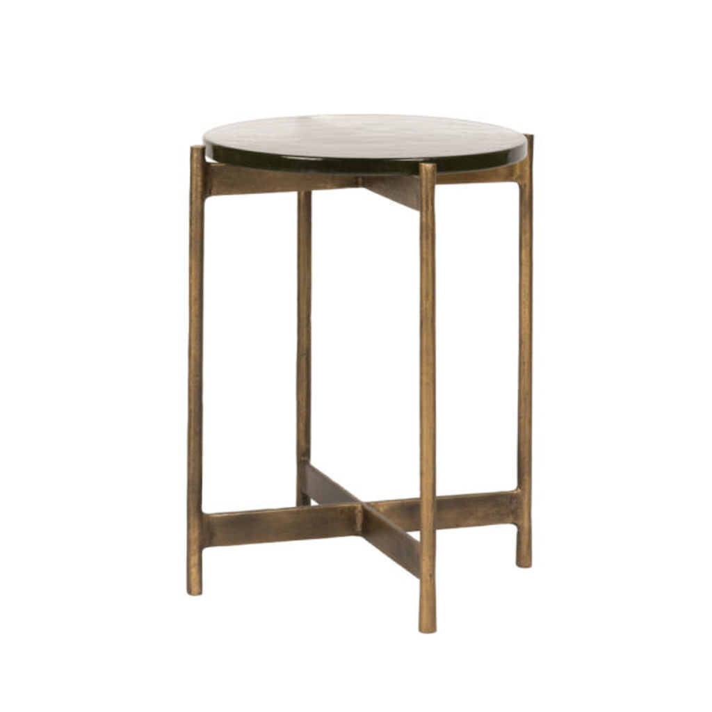 Silas End Table In Cast Glass And Refined Brass