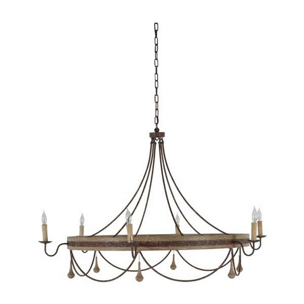Large Drop Bead Chandelier-Natural Whitewashed Wood