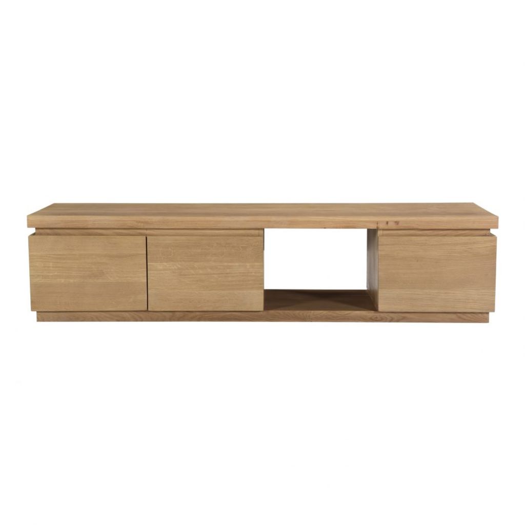 Preview image for Low Profile Natural Solid Oak Wood 3 Drawer TV Stand Media Console 60 inch