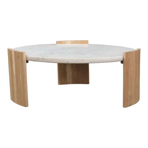 35" Marble + Oak  Round Coffee Table