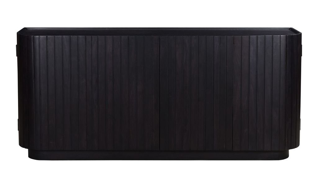 Preview image for Modern Black Curved & Ribbed 4 Door Acacia Wood Sideboard 72 inch