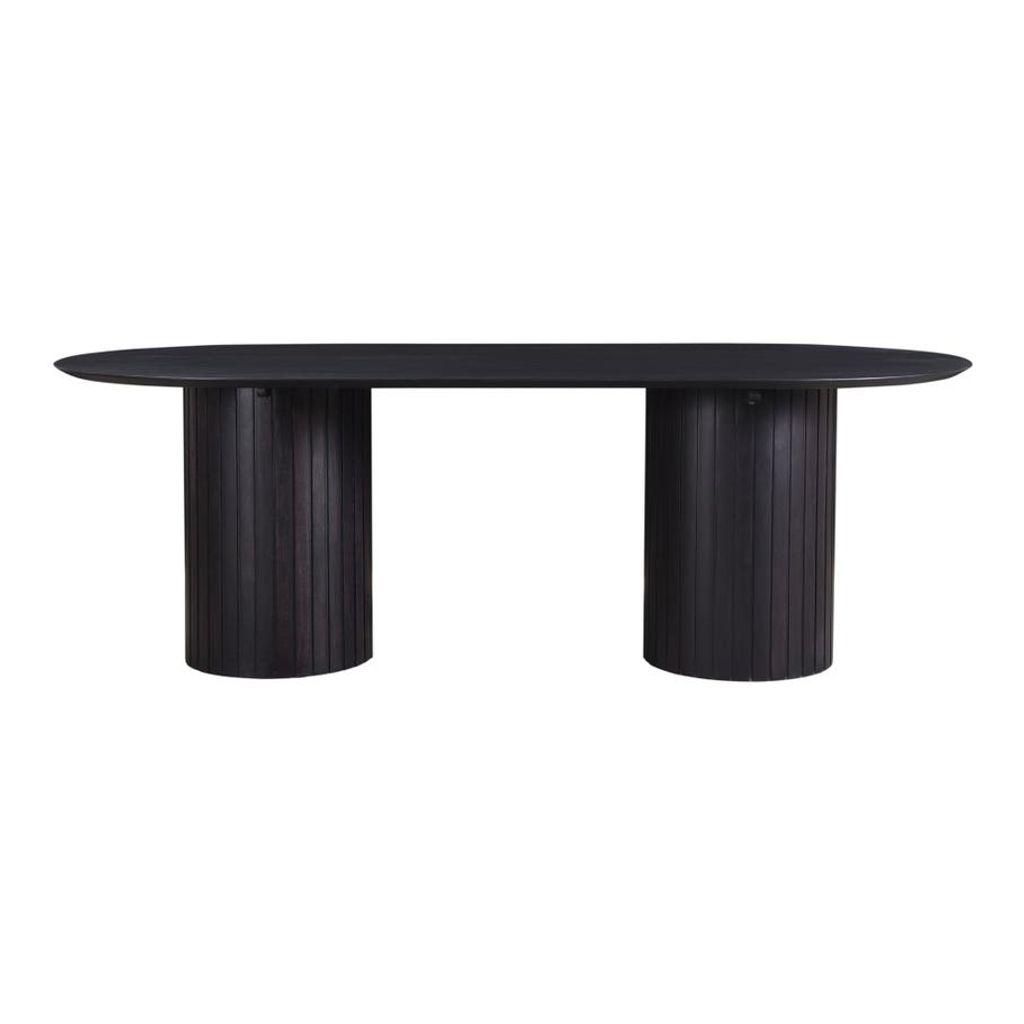 Preview image for Ribbed Double Column Oval Black Dining Table Solid Acacia Wood 86 inch
