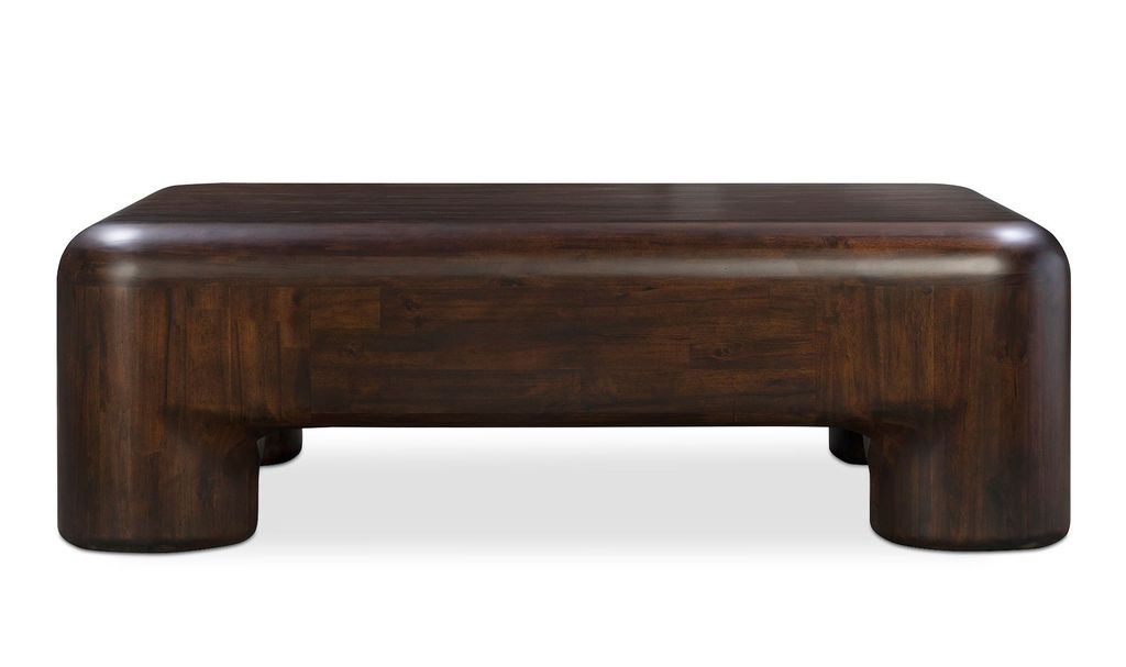 Preview image for Modern Chunky Acacia Wood Coffee Table Dark Brown Walnut Stain 50 inch