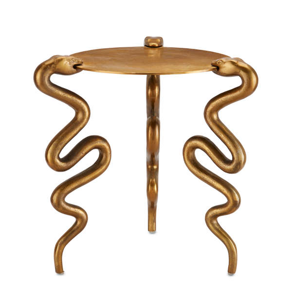 Serpent Accent Table, Antique Brass