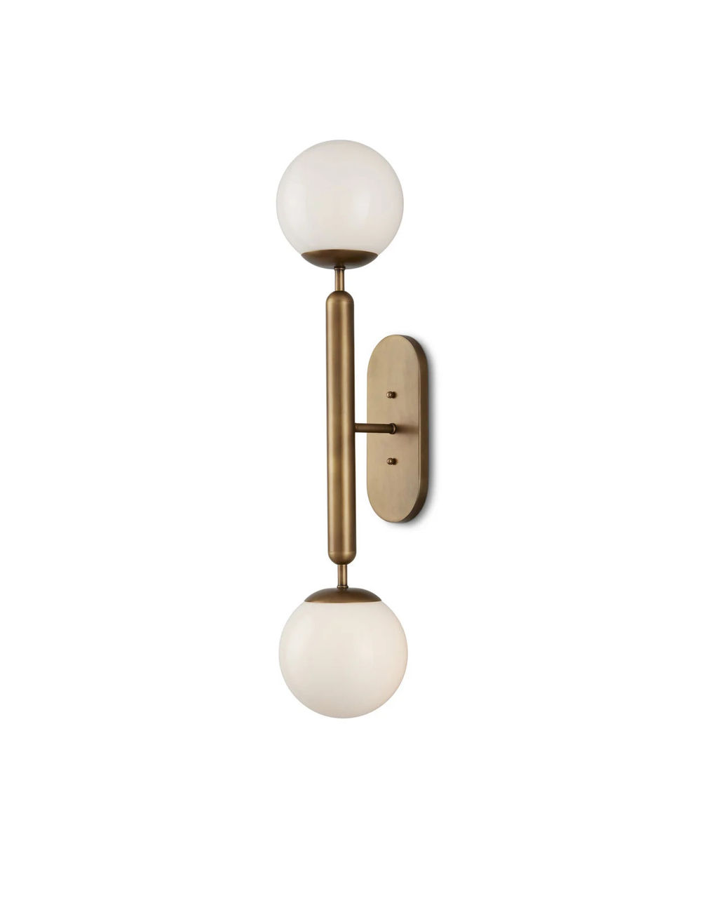 Barbican Double Light Brass Wall Sconce, Antique Brass/White