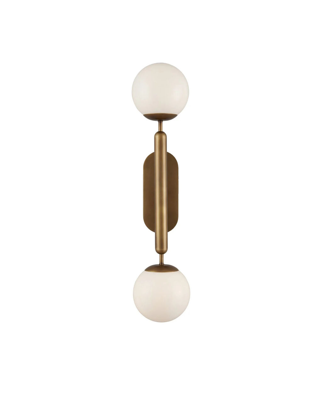 Barbican Double Light Brass Wall Sconce, Antique Brass/White