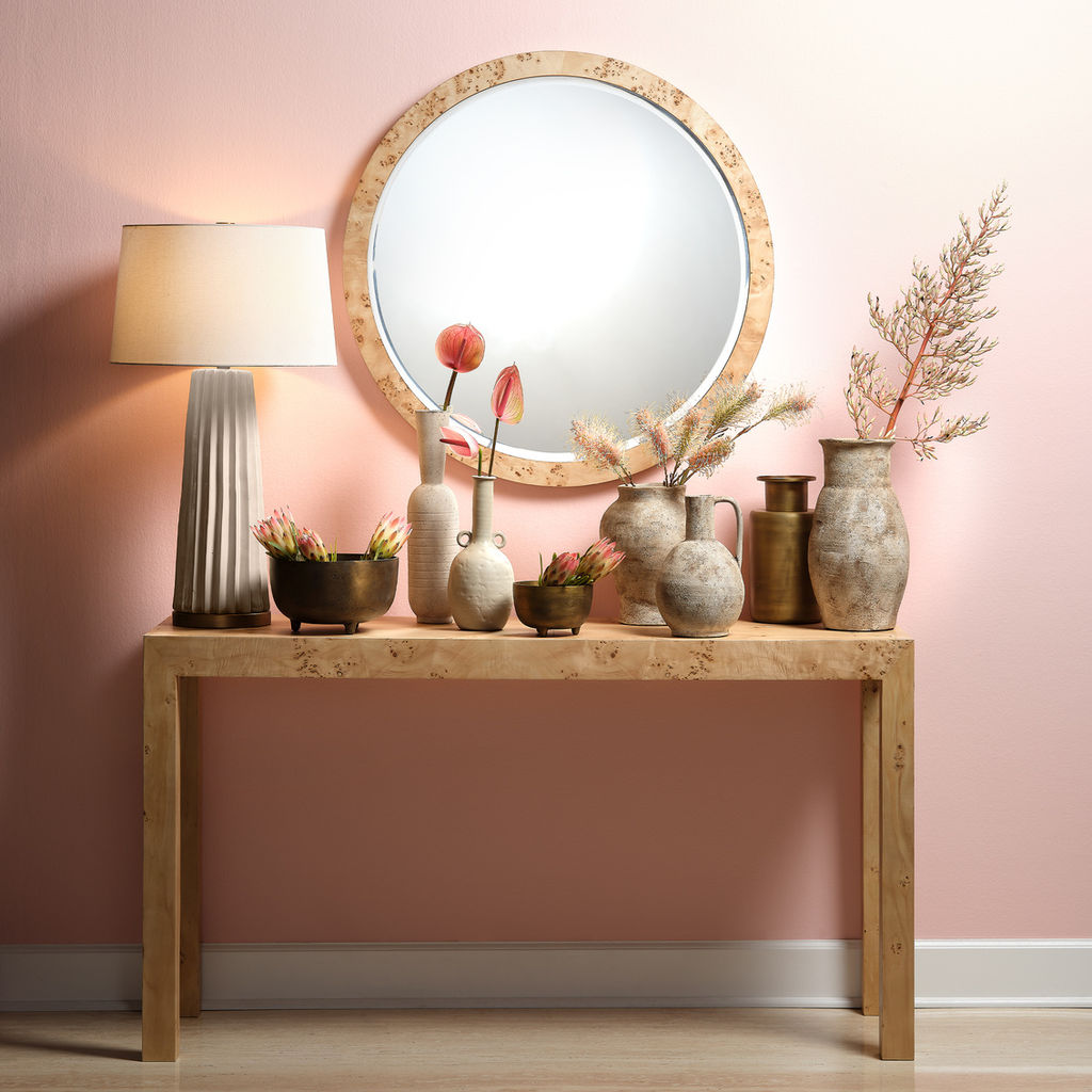 Chandler Round Mirror, Natural Burl Wood