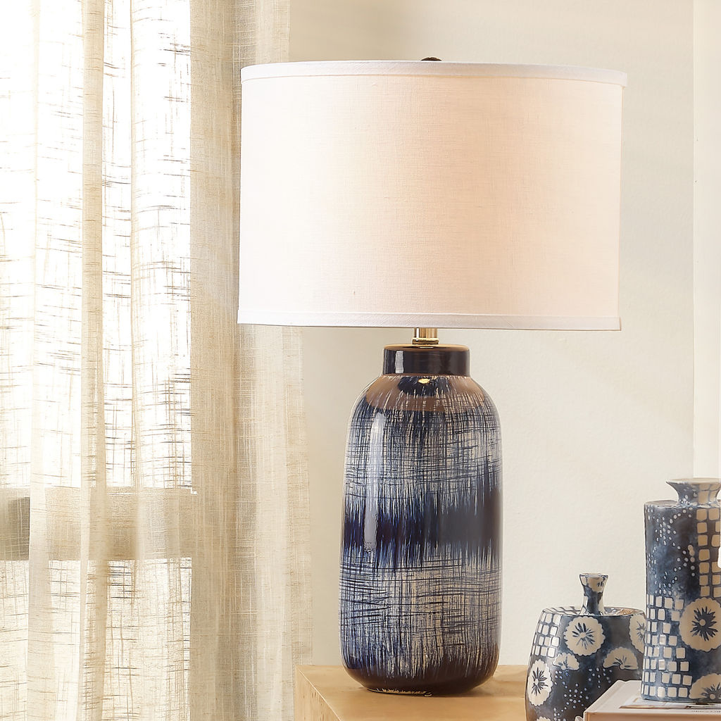 Batik Ceramic Table Lamp With Linen Shade