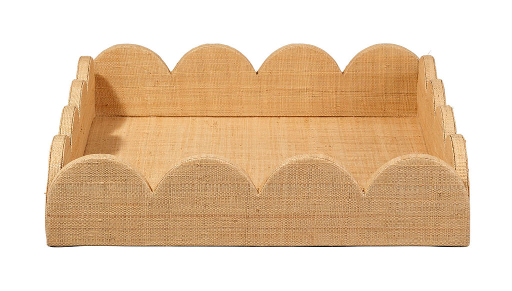 Preview image for Wonderland Scalloped Small Decorative Raffia Tray, Natural