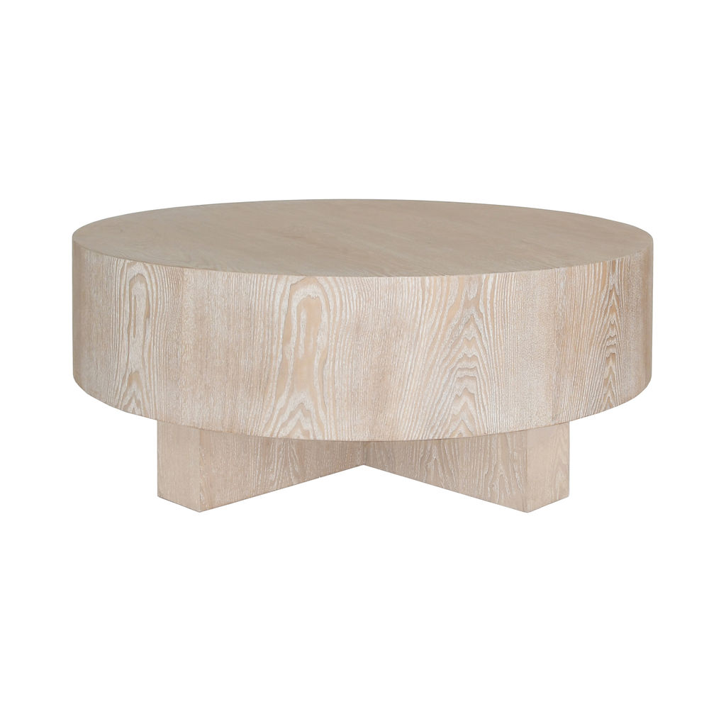 Preview image for Coastal Round Drum Coffee Table Light Cerused Oak Wood 42 inch