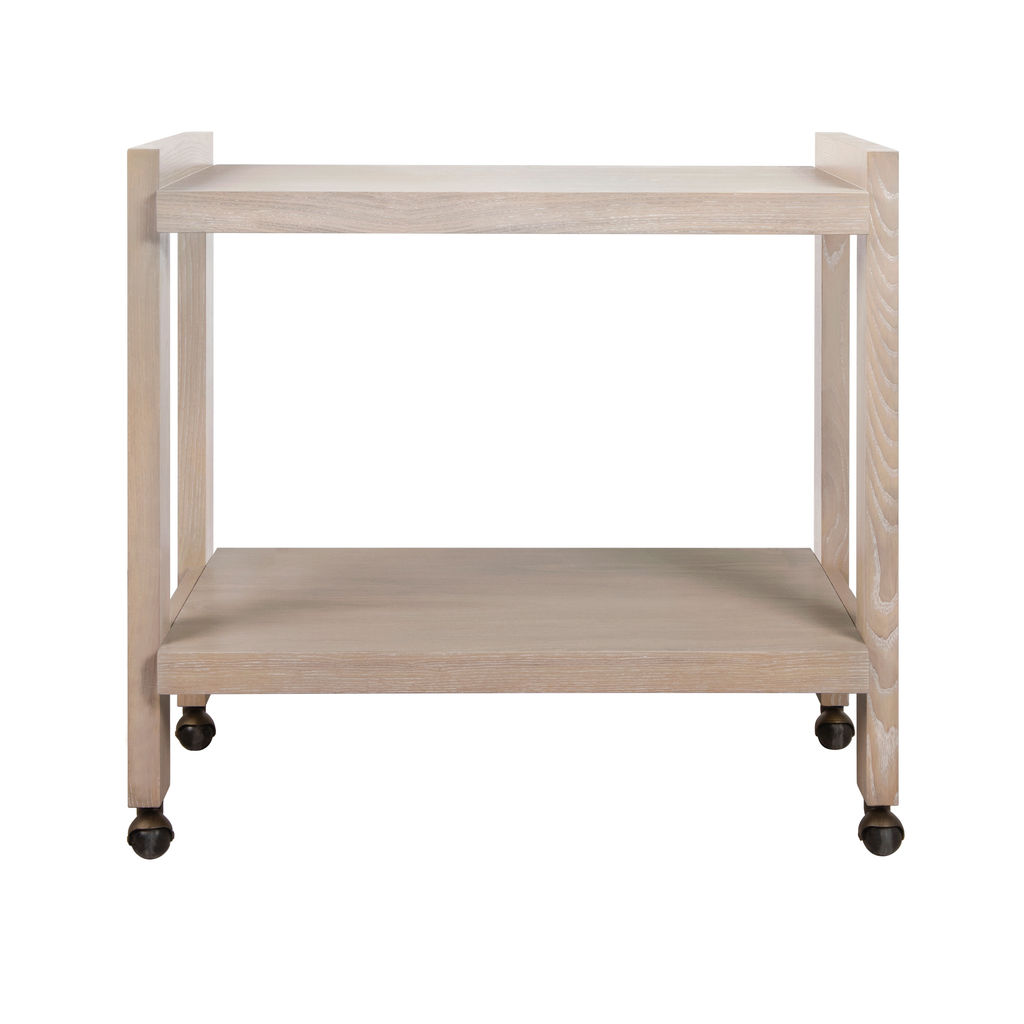 Minimalist Cerused Light Oak Wood Rectangle Bar Cart Server Trolley