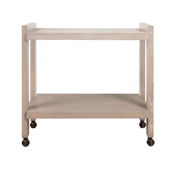 Minimalist Cerused Light Oak Wood Rectangle Bar Cart Server Trolley