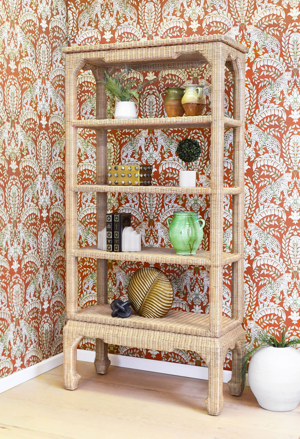 Cavalier Etagere, Woven Rattan