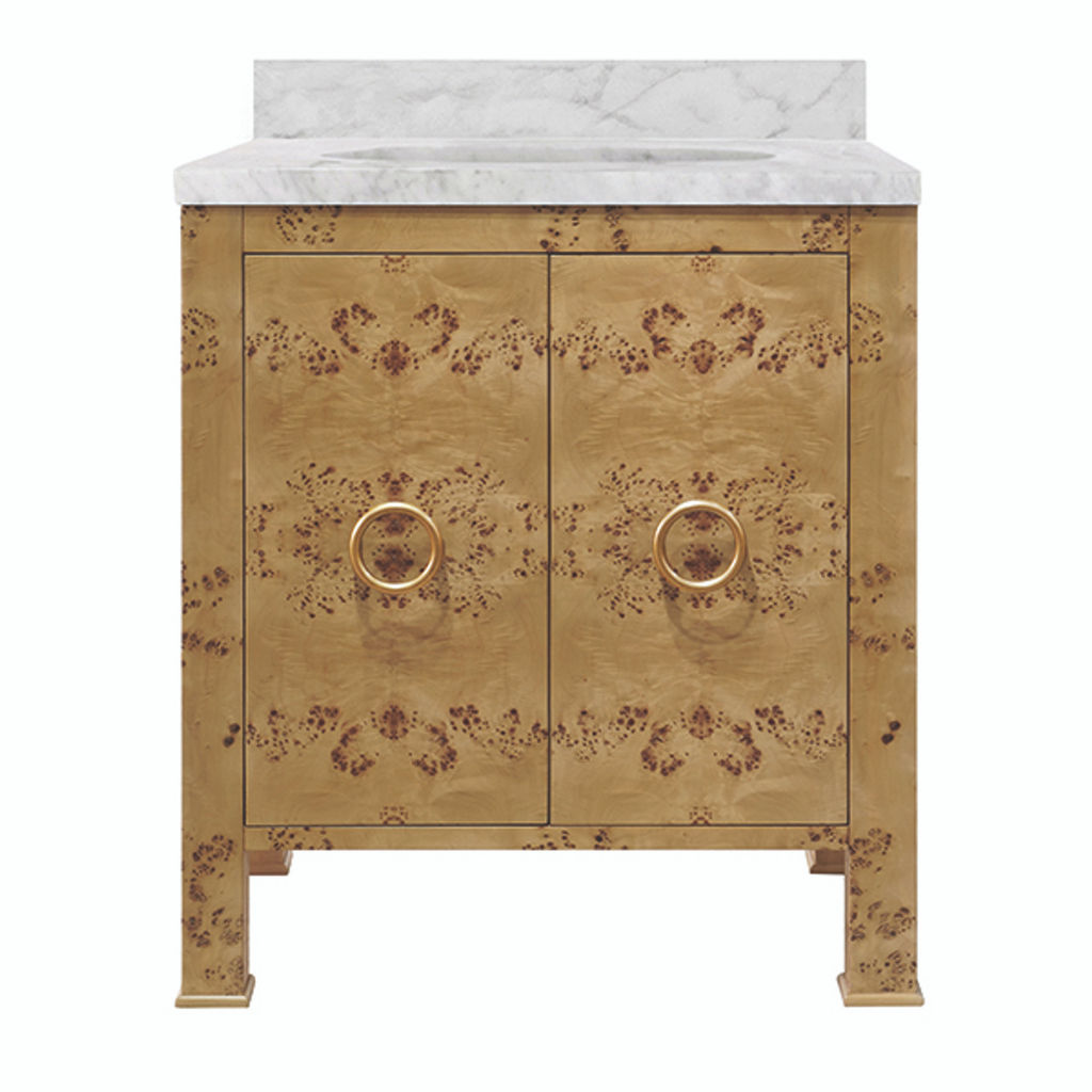 Preview image for Marble Top Burl Wood 2 Door Single Sink Bathroom Vanity 30 inch