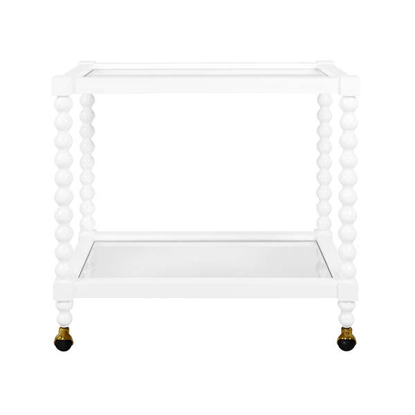 Gloss White Lacquer Spindle Bobbin Ball Rectangle Wood Bar Cart Server