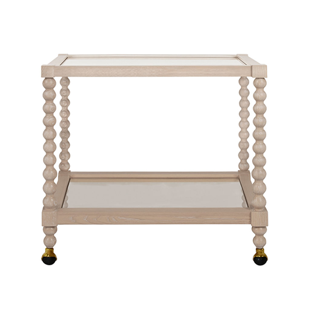 Preview image for Light Cerused Oak Wood Spindle Bobbin Ball Rectangle Bar Cart Server