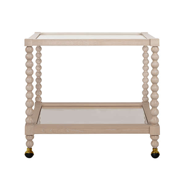 Light Cerused Oak Wood Spindle Bobbin Ball Rectangle Bar Cart Server